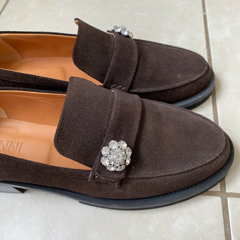 COPY - Ganni Brown Jewel Suede loafers